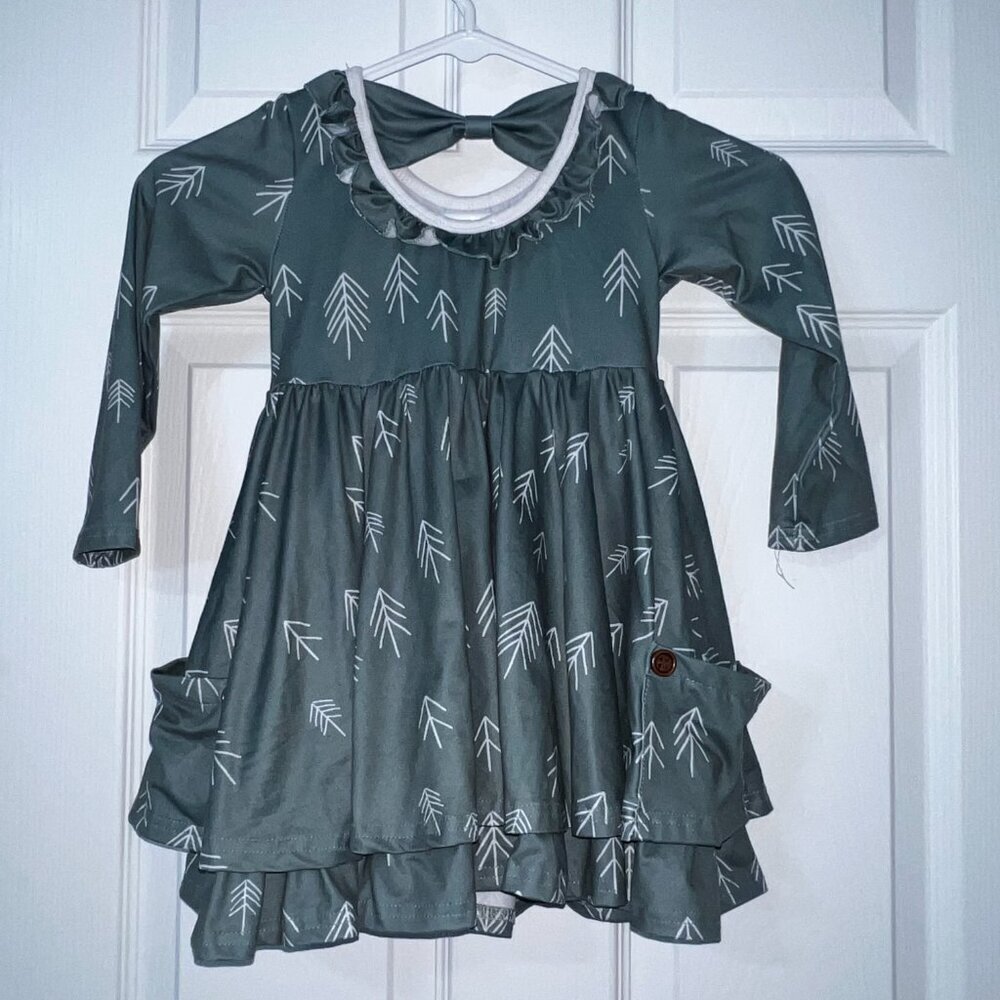 Foxtail Lilies Green Arrows Long Sleeve Twirl Dress Size 2T - Picture 3 of 5